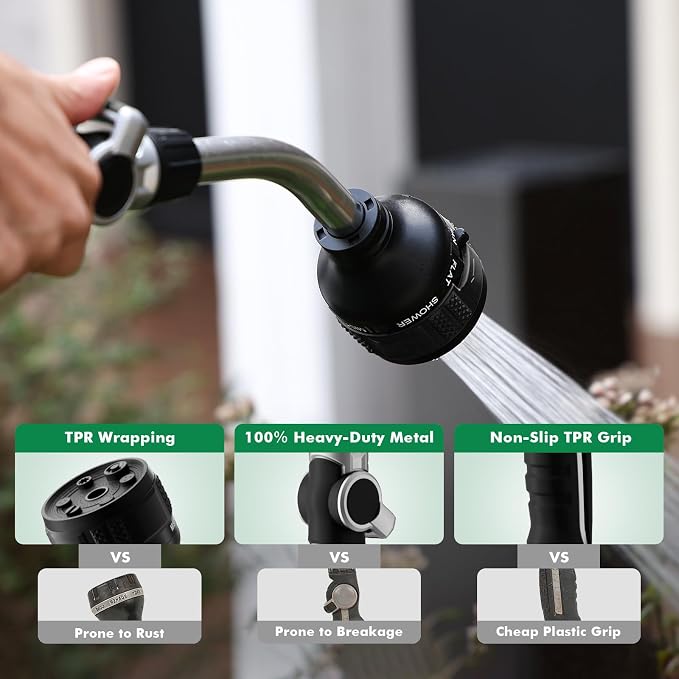 RESTMO Watering Wand, Heavy Duty Metal Garden Hose Wand for Outdoor | 2-in-1 Twist Control, 9 Spray Patterns, TPR Rubber Coating, Thumb Control, Ideal to Water Hanging Baskets and Shrubs, Black