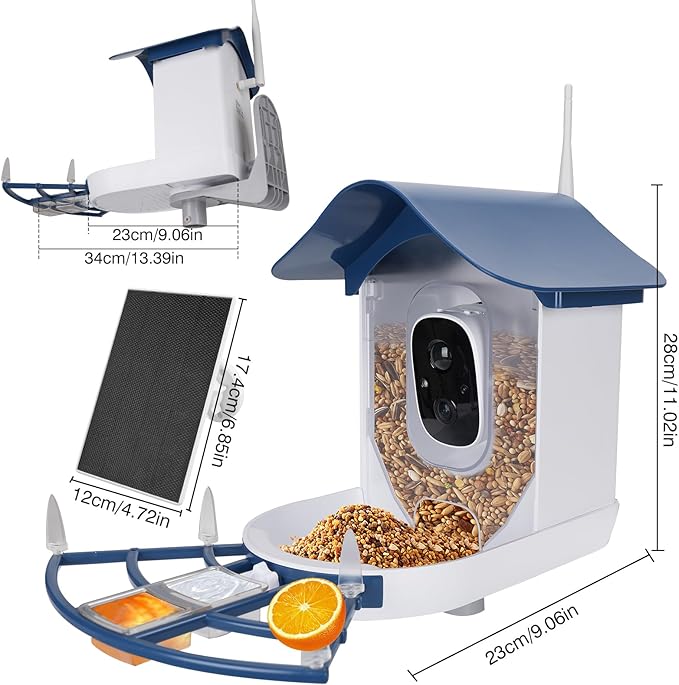Smart Bird Feeder with Camera Solar Powered,AI Identify Bird Species,2K HD Video Live Auto Capture for Outdoor Backyard,Birdwatching,Ideal Gifts for Family Birds Lover(Dark Blue)