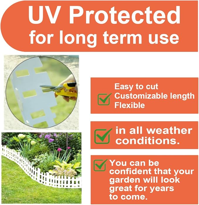 Garden Edging 66FT x 4.1~4.9IN Tall, Landscape Edging Borders with 120pcs Plastic Stakes,Arched Design White Flexible Lawn Edging Border, No Digging Edge Fence DIY for Tree Flowerbeds Grass Yard