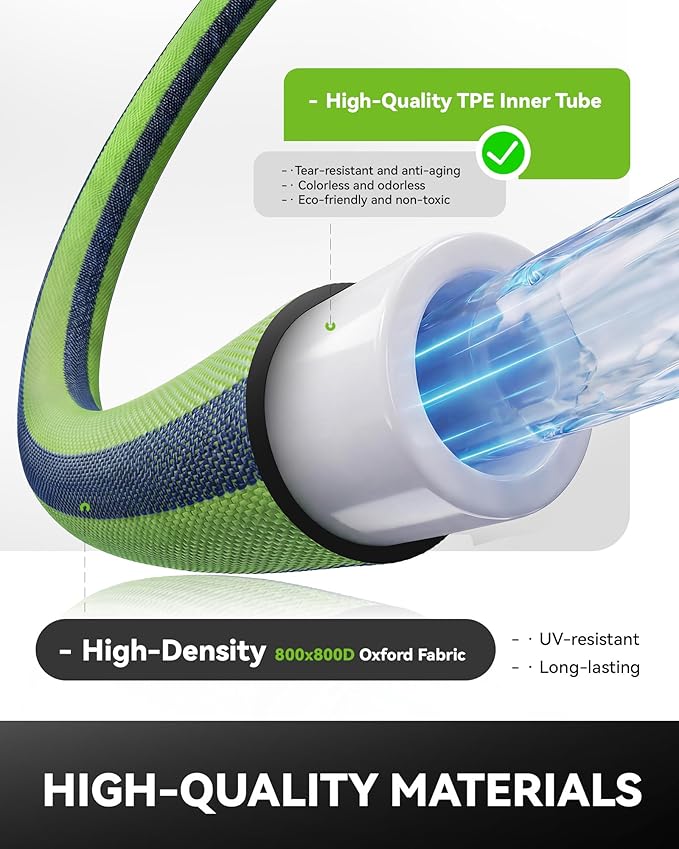 RAINPOINT Garden Hose 75FT, Up to 60% Lighter Non-Expanding Water Hose with TPE Inner Tube, Lightweight & Flexible Anti-Kink Hose, 800D Oxford Fabric, Weather-Resistant, 450PSI Burst, 3/4" Fittings
