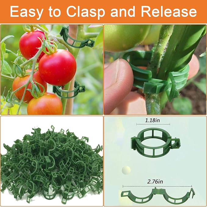 Tomato Clips for Climbing Plants, 100 Pcs Reusable Plastic Tomato Clips Clear, Tomato Trellis Clips for Plants Support, Secured Plastic Plant Clip for Tomatoes Vines Climbing Supplies