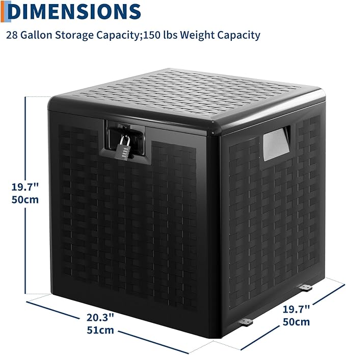 GarveeLife 28 Gallon Resin Deck Box, Weatherproof and UV Resistant Outdoor Storage Box, Lockable Outdoor Storage Bin for Patio Cushions, Garden Tools, Pool Supplies, Package Delivery, Black