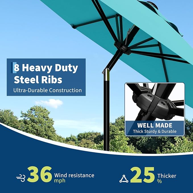 GarveeLife 10FT Umbrella Outdoor Patio, Table Umbrella with Push Button Tilt and Crank, 8 Sturdy Ribs Waterproof UV Protection for Garden, Pool, Deck, Backyard, Market (Sky Blue)