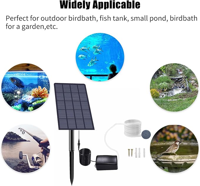 Andoer Solar Pond Oxygenator, Plug-in Solar Oxygen Pump with Pipe Air Bubble Stones Aquarium Oxygen Aerator Air Pump Fishing Aerator for Garden Fish Tank Outdoor Pool Pond (2.5W)