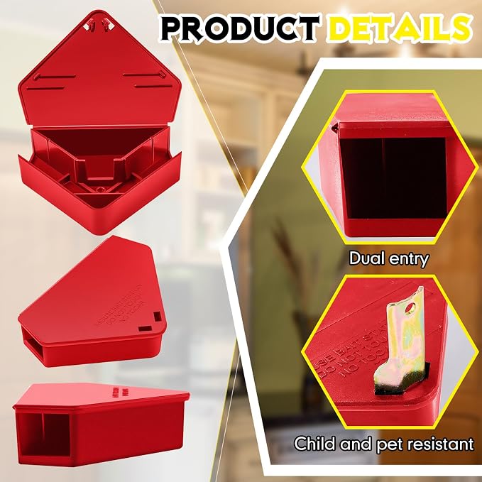 Qualirey 12 Pcs Mice Station with Key Triangle Mouse Station Lockable Reusable Bait Box, Enclosed Design for Indoor and Outdoor Use, Suitable for Small Mice (Red)
