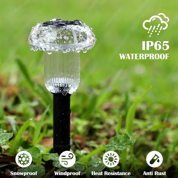Priddop Solar Lights Outdoor Waterproof 12 Pack Color Changing LED Mushroom | Garden Pathway Yard Patio Walkway Landscape Path Lights, Acrylic ABS, Ground Patterns, Replaceable Battery, Christmas Decor