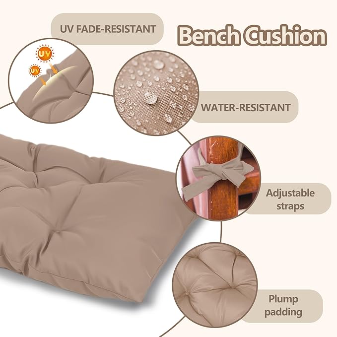 Yddsky 59 inch Indoor/Outdoor Bench Cushion, Swing Cushion,2/3 seat Thick Outdoor Garden Bench Seat Cushion Backrest Waterproof Bench Pad (59 X 19.6 in Kihaki)
