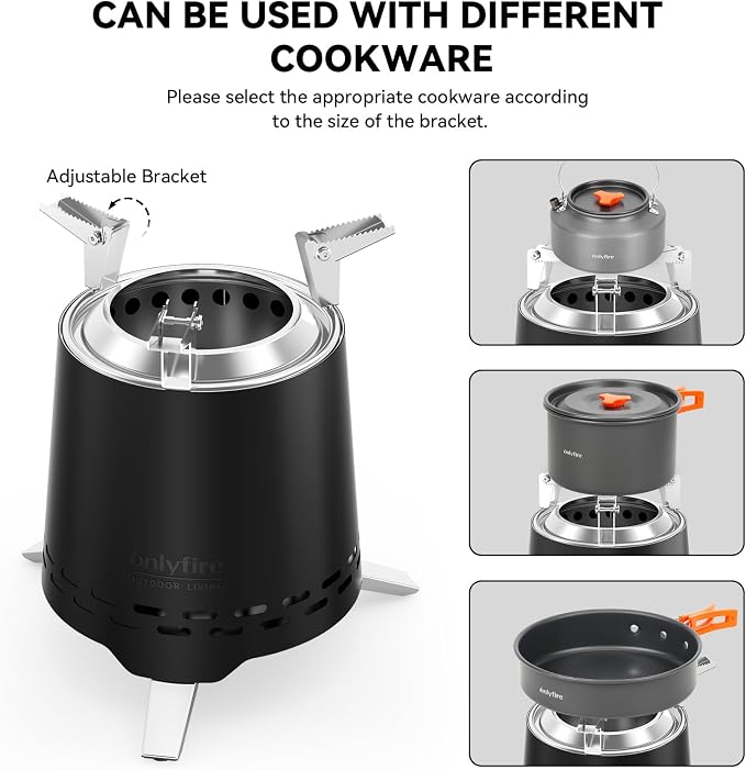 2-in-1 Smokeless Fire Pit with Pot Bracket & Carry Bag, 7.8” Portable Camping Stove, Wood Burning Mini Tabletop Fireplace for Patio Backyard RV Tailgating, Black FP053