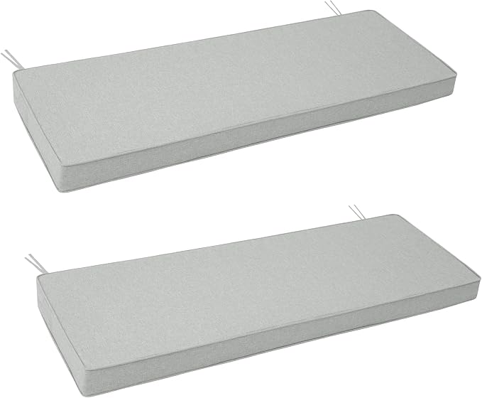 Outdoor Bench Cushion, Water-Resistant & Fade-Resistant, Porch Swing Cushions with Ties, Patio Furniture Seat Pads for Garden, Removable Cover Non-Slip Bottom, 48 x 16 Inch, Set of 2, Light Grey