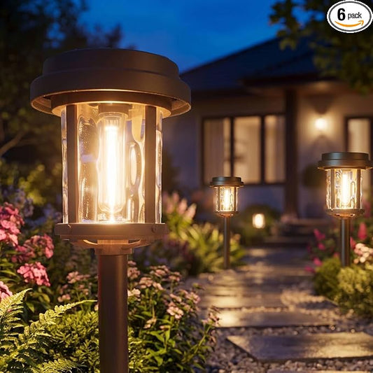 XMCOSY+ Solar Pathway Lights 6 Pack, Bright 20 Lumens Solar Garden Lights, Auto On/Off 10 Hours with Metal Glass Solar Powered, Waterproof Landscape Lights for Outside Yard Walkway Driveway Lawn