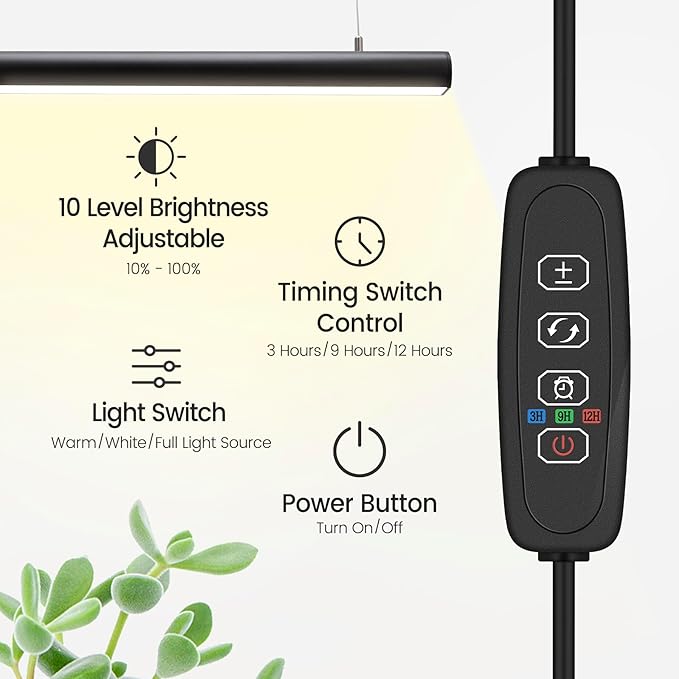 Grow Lights for Indoor Plants,20W 169 LED Full Spectrum with Timer, Hanging Plant Growing Light with Dimmable On/Off Switch,16.8in Height Standing Vertical Lamp for Seed Starting Growth