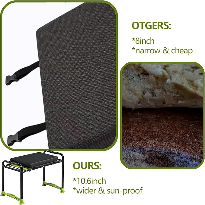 Garden Kneeler and Seat, Heavy Duty Gardening Stool with 1.8" Thick Detachable Kneeling Pad, Foldable Bench Chair with Tool Pouch and Bag for Knee & Back Pain Relief for Women, Men, Seniors (Green)