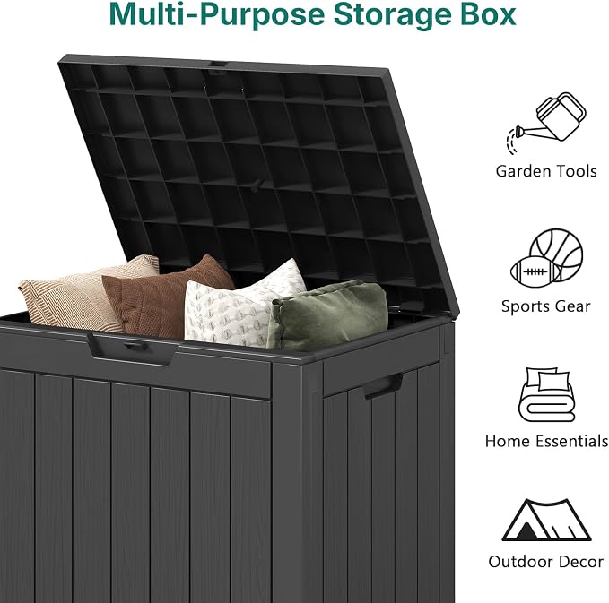 Skepphlay 30 Gallon Deck Box Outdoor Waterproof, Outdoor Storage Box Lockable, Resin Storage Bin for Package Delivery, Garden Tools, Patio Cushions (Black)