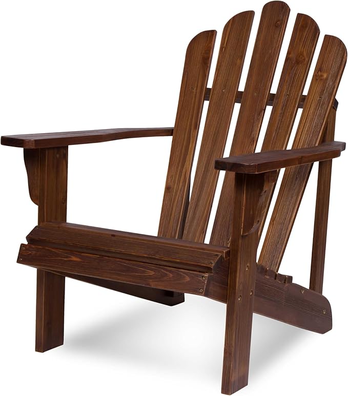 Shine Company Westport Wooden Adirondack Chair, Outdoor Patio Firepit Chairs, Back & Seat Pre-Assembled, Oak