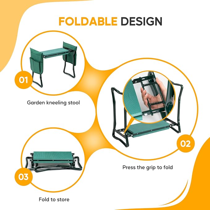 Simple Deluxe Garden Kneeler and Seat, Foldable Kneeling Stool with Thicker EVA Foam Pad, Heavy Duty Bench with Tool Pouch, Gifts for Outdoor Gardening, Fishing, Green, Arbor Day Gift