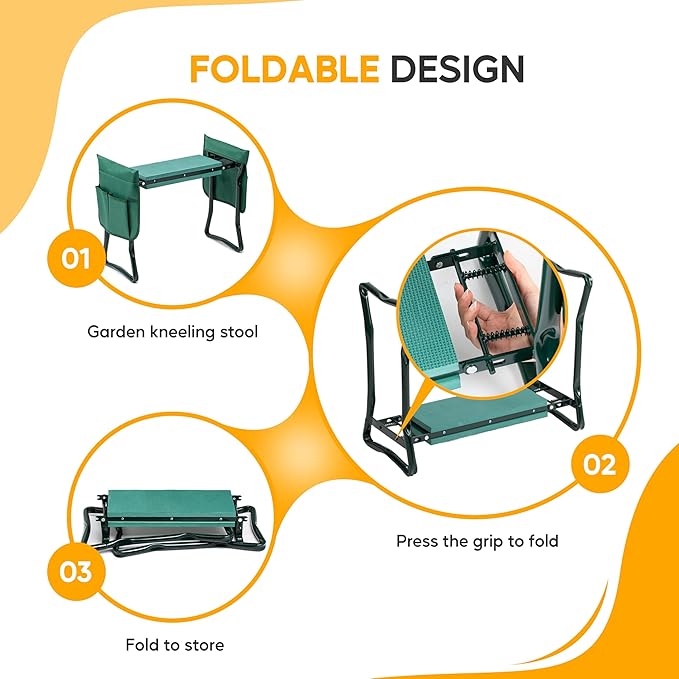 Simple Deluxe Garden Kneeler and Seat, Foldable Kneeling Stool with Thicker EVA Foam Pad Heavy Duty Bench, with Tool Pouch, Gifts for Outdoor Gardening, Fishing, Green, Arbor Day Gift