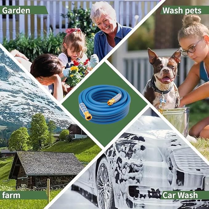 Heavy Duty Premium Garden Hose 50ft x 5/8", 300PSI Working, 1000PSI Burst, Hybrid Rubber Water Hose with Transparent Swivel Handle - Hot/Cold Water - Five Layered Braiding with Brass fittings (Blue)