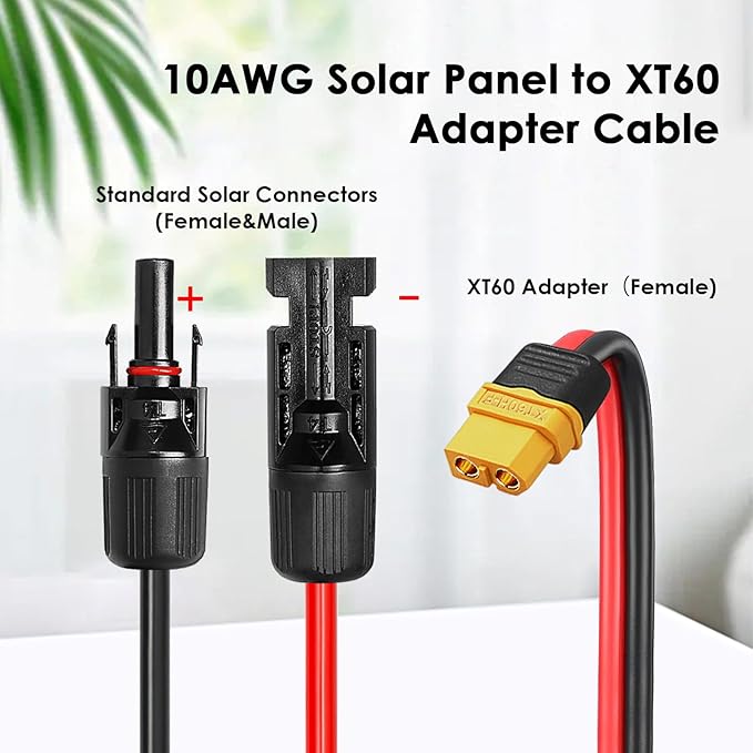 MOOKEERF Solar Connector to XT60 Adapter Cable - 35FT, 10AWG for Solar Panel to Portable Power Station