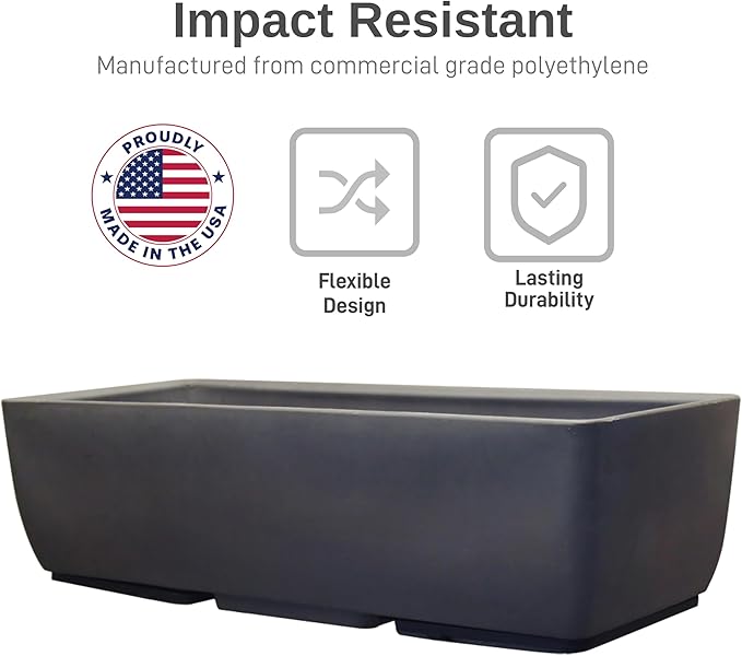 RTS Home Accents 36" Urban Rectangular Garden Planter, Graphite - Durable, Weather-Resistant, and Stylish Planter for Outdoor Gardens, Patios, and Contemporary Spaces