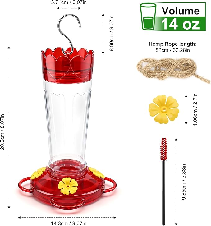 Hummingbird Feeders for Outdoors 2pack-14 OZ，Humming Bird Feeder with 4 Bee Guard Feeding Ports & Built-in Ant Moat, Plastic Hummingbird Feeder for Garden Backyard Decor, Gifts for Women Mom