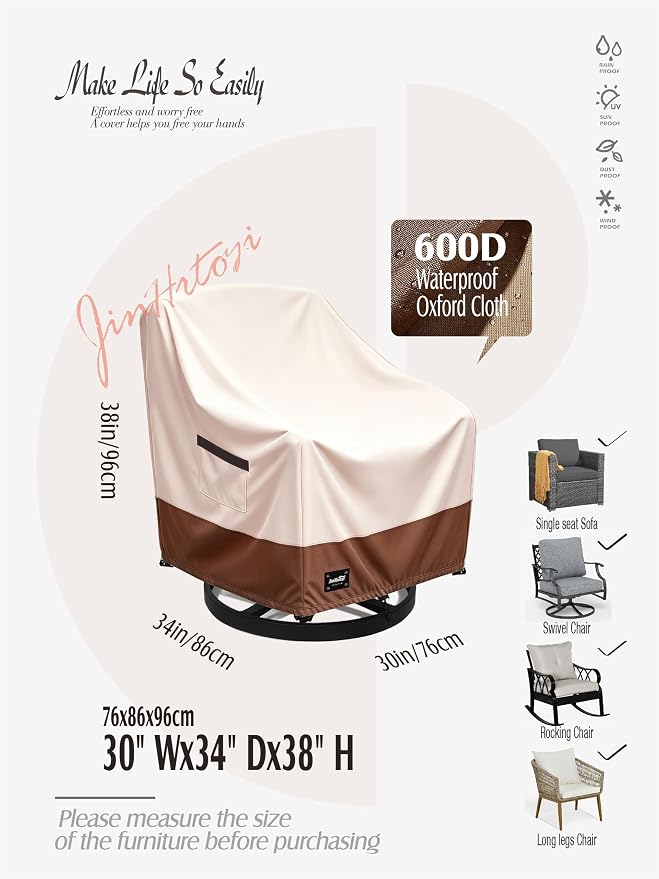 Outdoor Chair Covers 4 Pack,30Wx34Dx38H inches Patio Chair Cover,100% Waterproof Heavy Duty Outdoor Furniture Covers Waterproof,Beige&Brown Modern Style Patio Furniture Cover