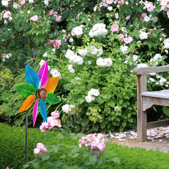 DREAMYSOUL Colorful Wind Spinner 38Inches, Metal Garden Pinwheels for Yard and Garden, Decorative Wind Spinners for Outdoor Patio Yard Lawn