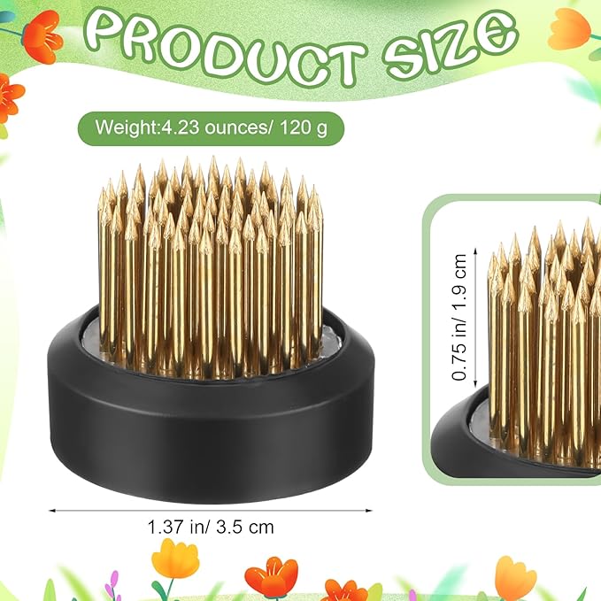 Sliner 8 Pcs 1.37 x 0.75 Inch Floral Frogs Round Brass Flower Holder Japanese Ikebana Vase Floral Frogs Arranger Flower Fixed Tools Pin for Flower Arrangement Home DIY Craft(Gold)