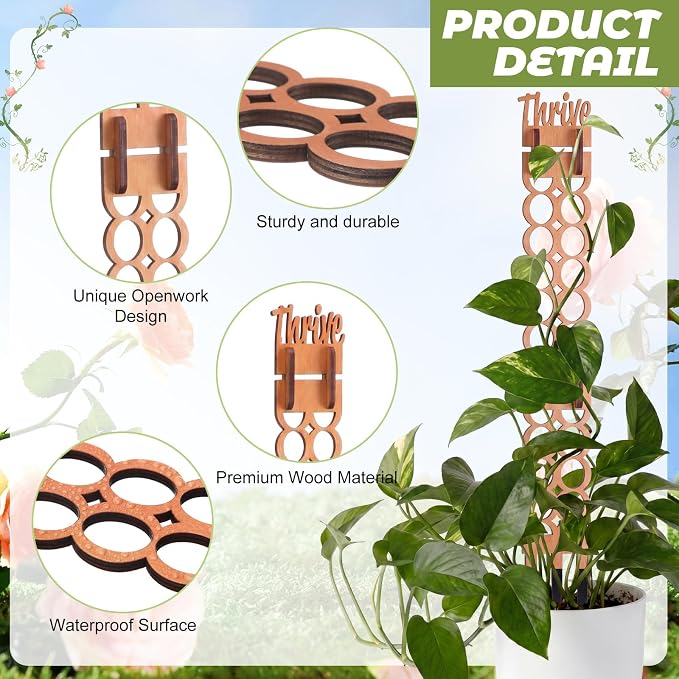 6 Sets Wooden Extendable Plants Trellis Indoor Modular Plant Trellis with Wood Thrive Sign Decor and Extensions for Outdoor Climbing Houseplants Vine Flower Stem(Circle)