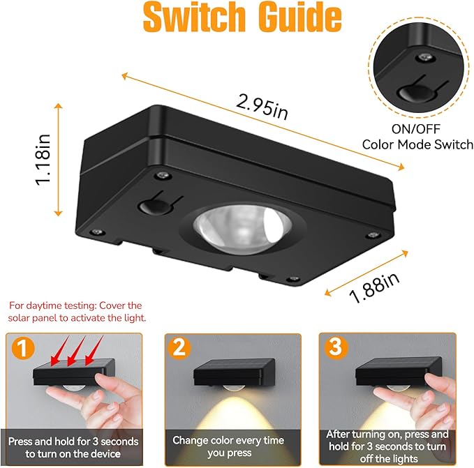 12 Pack Solar Fence Lights Outdoor, 3 Color Temp, IP65 Waterproof, Cost-Effective Solar Lights for Patio Yard Railing
