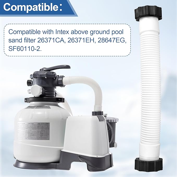 11388 Pool Sand Filter Pump Hose for Intex Sand Filter, 1.5 Inch Pool Pump Hose Replacement for Above Ground Pools & Saltwater Systems, 14 Inch Pool Hoses Interconnecting Pool Filter to Pump