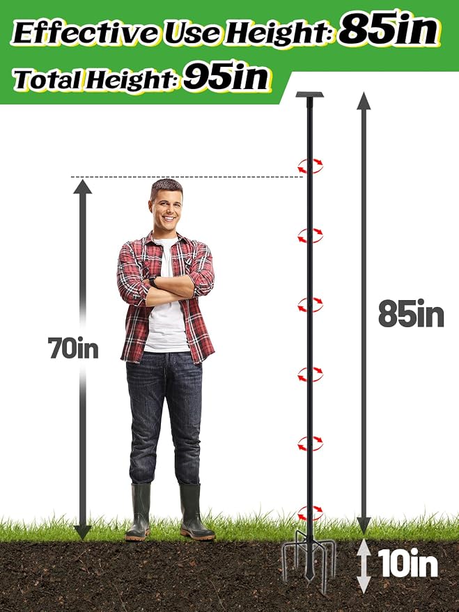 95 Inch Bird Feeder Pole with Squirrel Baffle - Adjustable Height Bird House Feeding Station Stand with Heavy Duty 5-Prong Anchor Shepherds Hook Hanger for Outdoor Garden Birds Watching