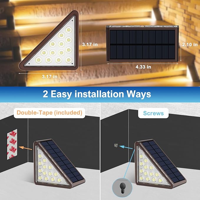 Brown Solar Step Light Outdoor Stair Lights, Deck Lights Outdoor Powered IP65 Waterproof, 3000K Warm White Solar Outdoor Step Light, Decor for Stair, Deck, Step,Porch and Outside Patio,6 Pack