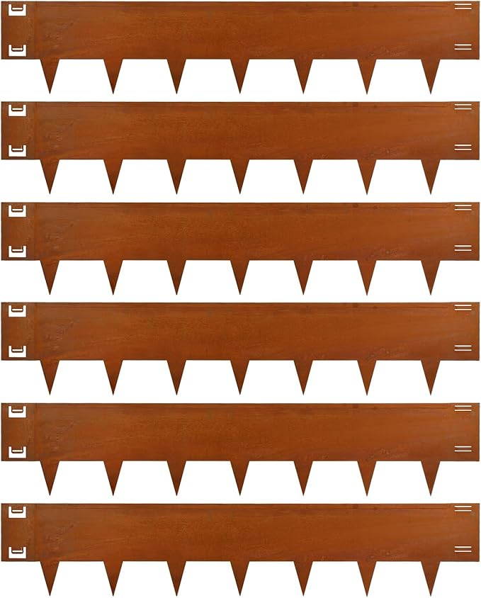 Cor-Ten Steel Landscape Lawn Edging, 40" L x 8" H,6 Pack Steel Edging for Landscaping,Metal Landscape Edging, Metal Edging for Landscaping(180 Degree Bend, Rusted)