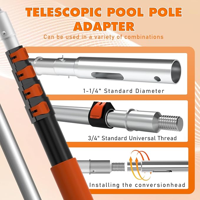 LAANPOLE Telescopic Pool Pole, 12ft Heavy Duty Swimming Pool Pole, Adjustable Pool Cleaning Pole for Skimmer Nets, Vacuum Heads and Brushes