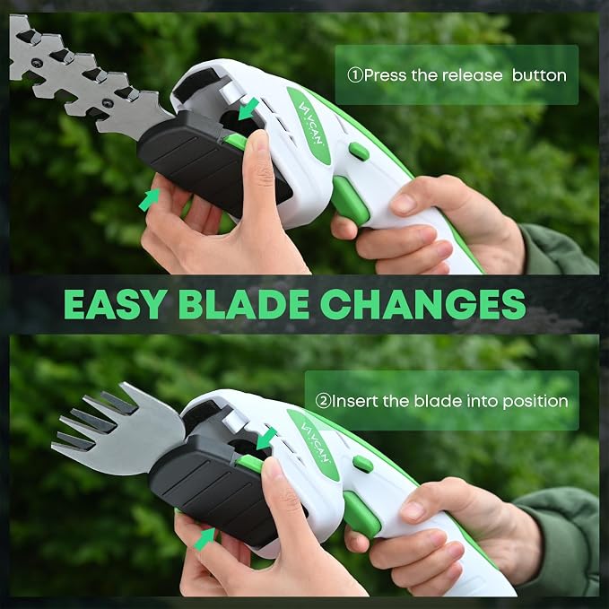 2-in-1 Cordless Hedge Trimmer, Handheld Hedge Trimmer & Cordless Grass Shear with 2.0Ah Rechargeable Battery and Type-C Cable – Electric Grass Trimmer for Garden, Yard, and Lawn