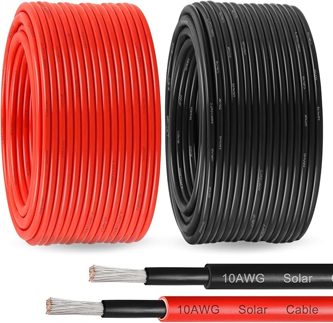 Solar Panel Wire 10 AWG(6mm²) - Solar Extension Cable 200Ft Black & 200Ft Red 10 Gauge Tinned Copper PV Wire for Outdoor Automotive RV Solar Panel Boat Marine (Black+Red)