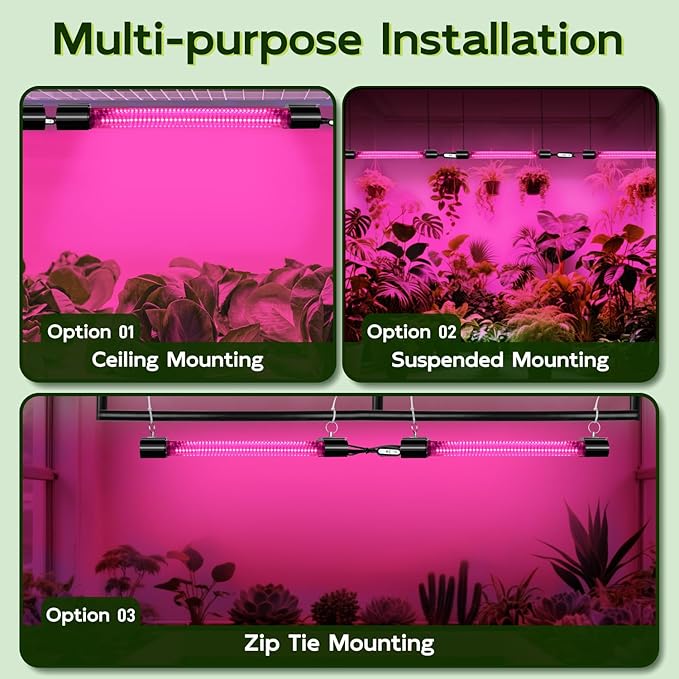 Hlite 16inch 2 Pack LED Grow Lights - Linkable Grow Lights for Indoor Plants, Full Spectrum Plant Lights Plug and Hanging Design with Auto On/Off Timer Hanging Grow Light from Seedling to Flowering