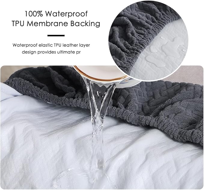 FORCHEER Dark Grey Waterproof Patio Cushion Covers for Outdoor Furniture 24-25inch Stretch Jacquard Outdoor Cushions Covers Set of 2 with Buckle Replacement Washable