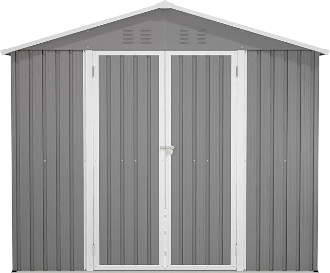 YOPTO 8x12 FT Large Outdoor Storage Shed with Lockable Doors & Floor Base,Weather-Resistant Metal Tool Shed for Garden, Backyard,Patio,Lawn,Gray