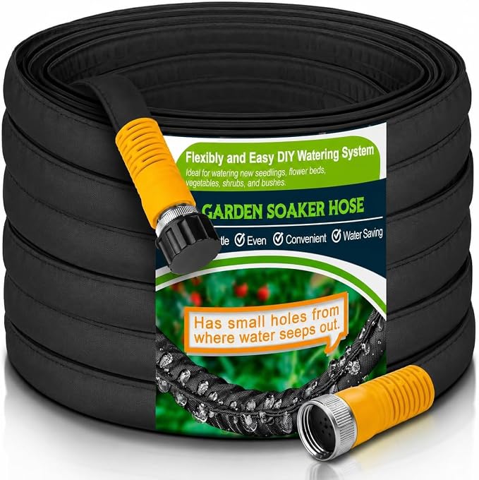 LAVEVE 47FT Flat Soaker Hose, Heavy Duty Garden Watering Hose, Flexible Leakproof Drip Irrigation Hose Saves 80% Water for Lawn, Flower Beds, Vegetable Field