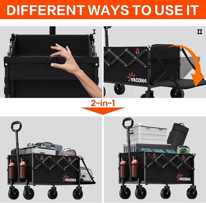 Yozoia 360LBS Heavy-Duty Wagons Carts Foldable 120L Collapsible Wagon Cart with Wheels and Tailgate, Folding Utility Wagon Carts for Groceries, Outdoor Camping, Shopping, Beach, Garden