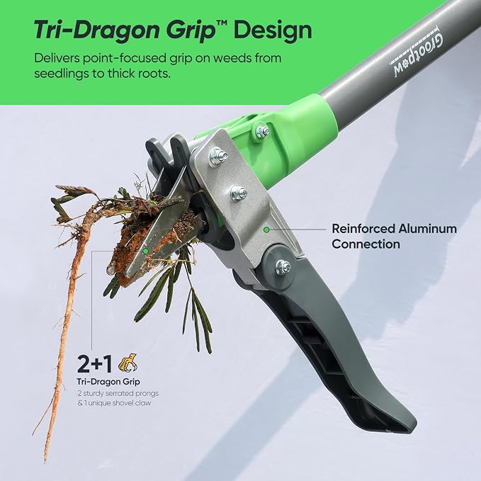 Grootpow WP5 Apex Weeder, Lightweight Weed Puller Tool for Women, Weeding Remover Tool with 3-Claw Stainless Steel, 39-inch Ergonomic Handle, Easily Remove Weeds Without Bending or Kneeling