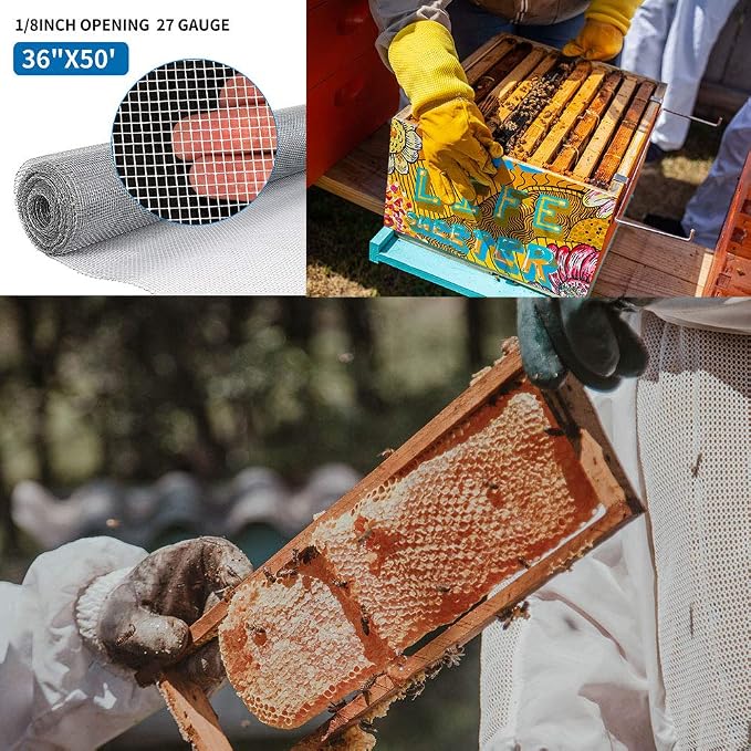 AMAGABELI GARDEN & HOME 36in x 50ft 1/8 inch Hardware Cloth 27 Gauge Galvanized Steel Chicken Wire Mesh Roll Fence Mesh for Bee Screen Plant Supports Poultry Netting Square Snake Fencing Gopher