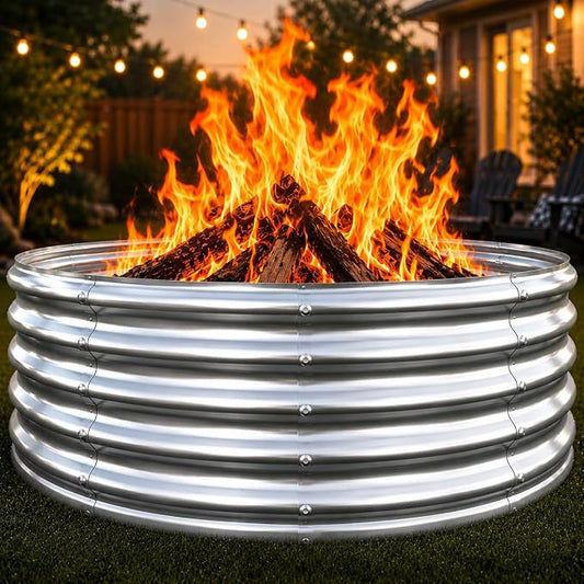 39 Inch Fire Pit Ring for Outside, 17'' Deep Heavy Duty Firepit,Wood Burning, DIY In Ground or Above-Ground, Outdoor Heavy Duty Galvanized Steel Fire Pits for Backyard Bonfire, Patio & Camping