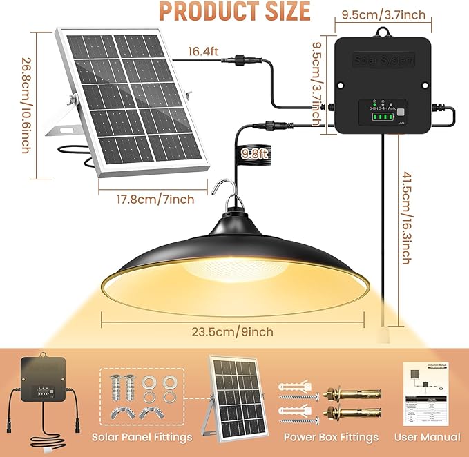 Solar Shed Light Indoor Outdoor, Warm White Daytime Available Pendant Light with Pull String, Dusk to Dawn, 3 Lighting Modes Solar Lights Indoor, IP65 Waterproof for Barn, Gazebo, Shop, Garage