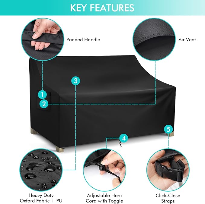 WLEAFJ Patio Sofa Cover Waterproof, 4-Seater Outdoor Sofa Cover, Heavy Duty Outdoor Couch Cover, Large Lawn Patio Furniture Covers with Air Vent, 104’’ W x 40’’ D x 33’’ H