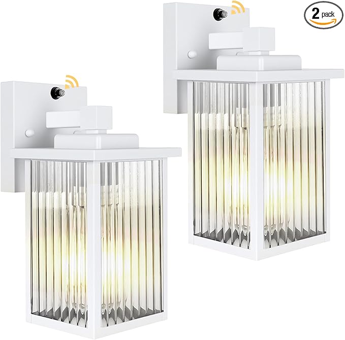 2 Pack Dusk to Dawn Outdoor Lighting, IP65 Waterproof Outdoor Porch Light with Tempered Glass, Outdoor Light Fixture for House Exterior Front Door Garage Patio(White)