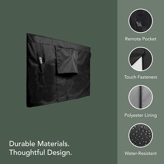 Covermates Outdoor Full TV Cover – Water-Resistant All-Weather Protection for Mounted & Freestanding TVs, 12-Gauge Vinyl with Remote Pocket & Secure Touch Fastener Closure, 55-59 Inches, Black