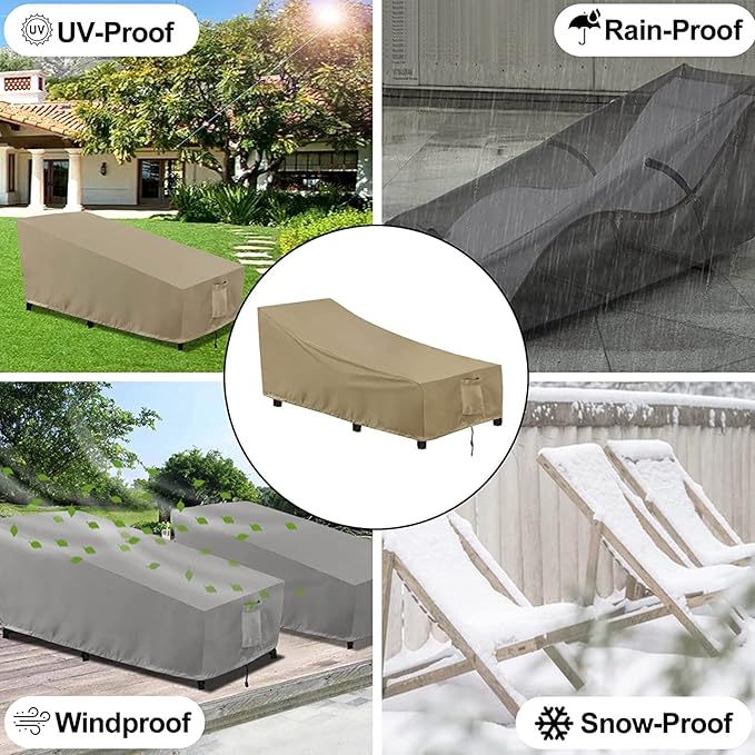 OutdoorLines Outdoor Waterproof Patio Chaise Lounge Chair Cover - UV Resistant Lounger Covers Heavy Duty Weatherproof Patio Sofa Furniture Covers, 2 Packs, 68Wx30Dx30H Inches, Camel
