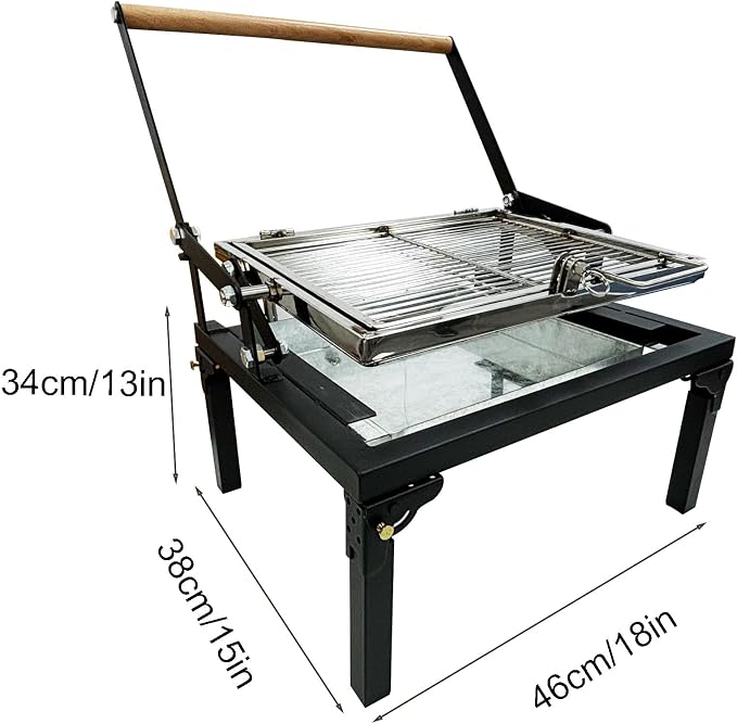 Rotating BBQ Grill, Foldable Flipping Charcoal Grill with 360 Degree Rotating Cooking Grille, Cooking Grill with Adjustable Tray, Suitable for Outdoor Camping Picnicking Backyard Garden Parties